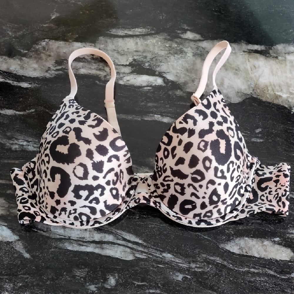 Maidenform Blush & Brown Leopard-Print Push-Up Bra. Sz 34A/Small